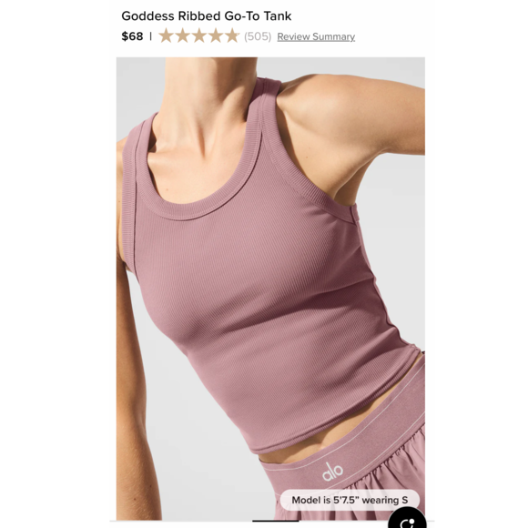 Alo Yoga Alo goddess ribbed go to tank smoky quartz in Pink - Picture 4 of 6